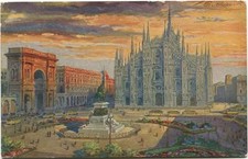 1912 Milan Piazza del Duomo Cathedral Galleria Sant Amand tram FP COL VG ANIM