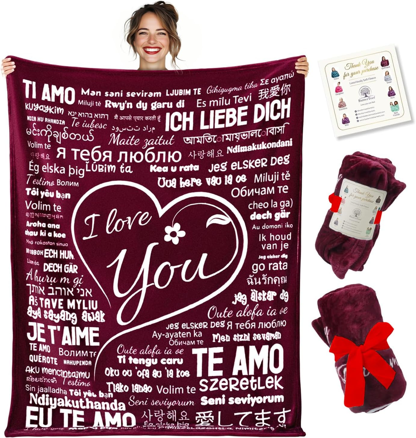 I Love You Blankets for Her, with I Love You in Multiple Languages, Christmas Bl
