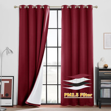 Burgundy Red Soundproof Blackout Curtains, 2 Panels, W52 x L102 Inch
