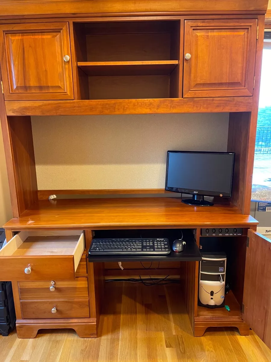 Computer Desk with 4 Drawers and Hutch, Office Desk with File Drawers and  Monitor Shelf, Small Computer Desk Study for Small Space, Vintage Executive