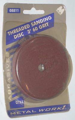 Metalwork 08811 Threaded Sanding Disc 3'' w Thin Plastic Back Up Pad 60 Grit 3 pk