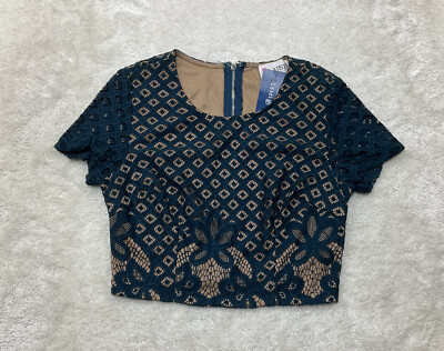 Latiste Womens Size S Teal Green Lace Cropped Top Zip Close Coquette 