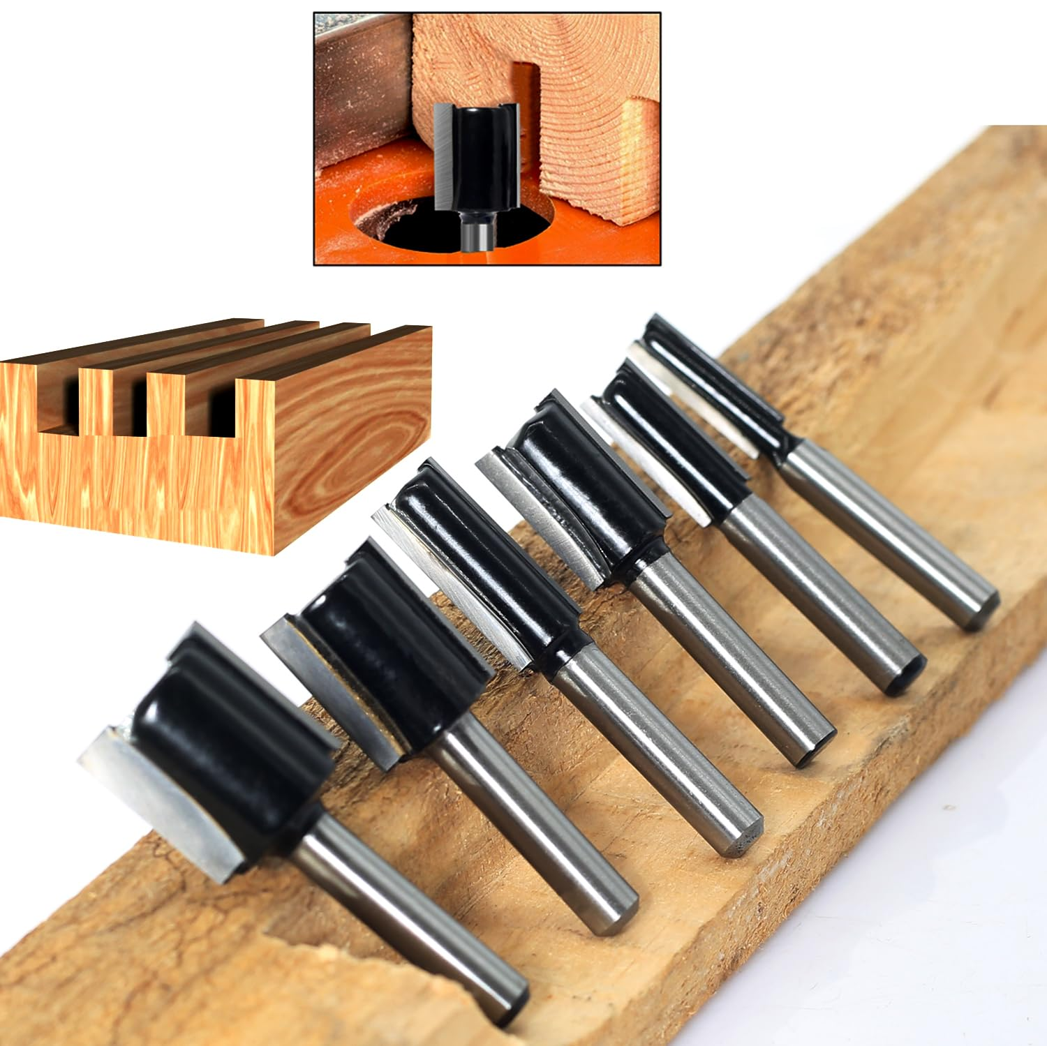 6Pcs Straight Router Bit Set 1/4 Shank, Double Flute Straight Bit Dado ...