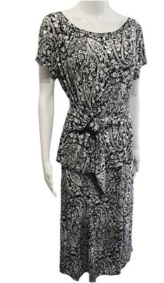Perceptions NY Paisley Print Spandex 2pc Skirt and Top Set Size 14 Midi Traveler