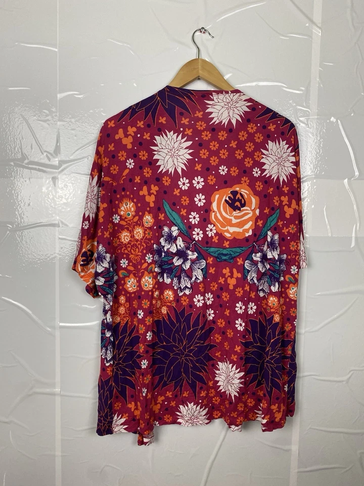 Peacocks Floral Boho Kimono Cardigan Pink Purple Festive Beach Cover Up UK 16 - Image 4 of 4
