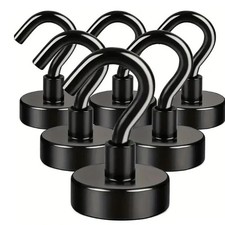6pcs black magnet hooks, 25 pound strong magnet Hooks, heavy Duty epoxy coating*