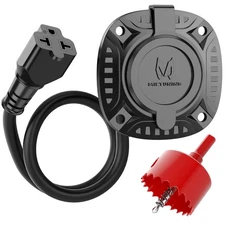 5-in-1 AC Port Plug 20Amp 125V, RV Shore Power Inlet Plug T-B Adapter w/Hole Saw