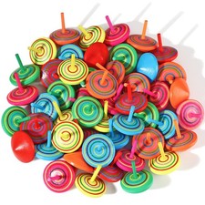 Aoriher Wood Spinning Tops for Kids, 50 Colorful Wooden Gyroscopes Toy, Educatio