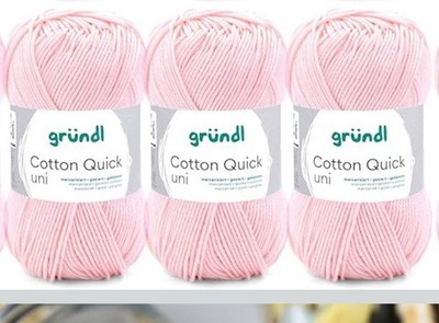 Gründl Cotton Quick uni Wolle zum Häkeln -100% Baumwolle-3 Knäuel 50g-125m -Rosa