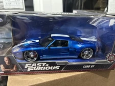 Fast and Furious Ford GT Blue with White Stripes Die Cast Car 1:24 Jada Rare Box