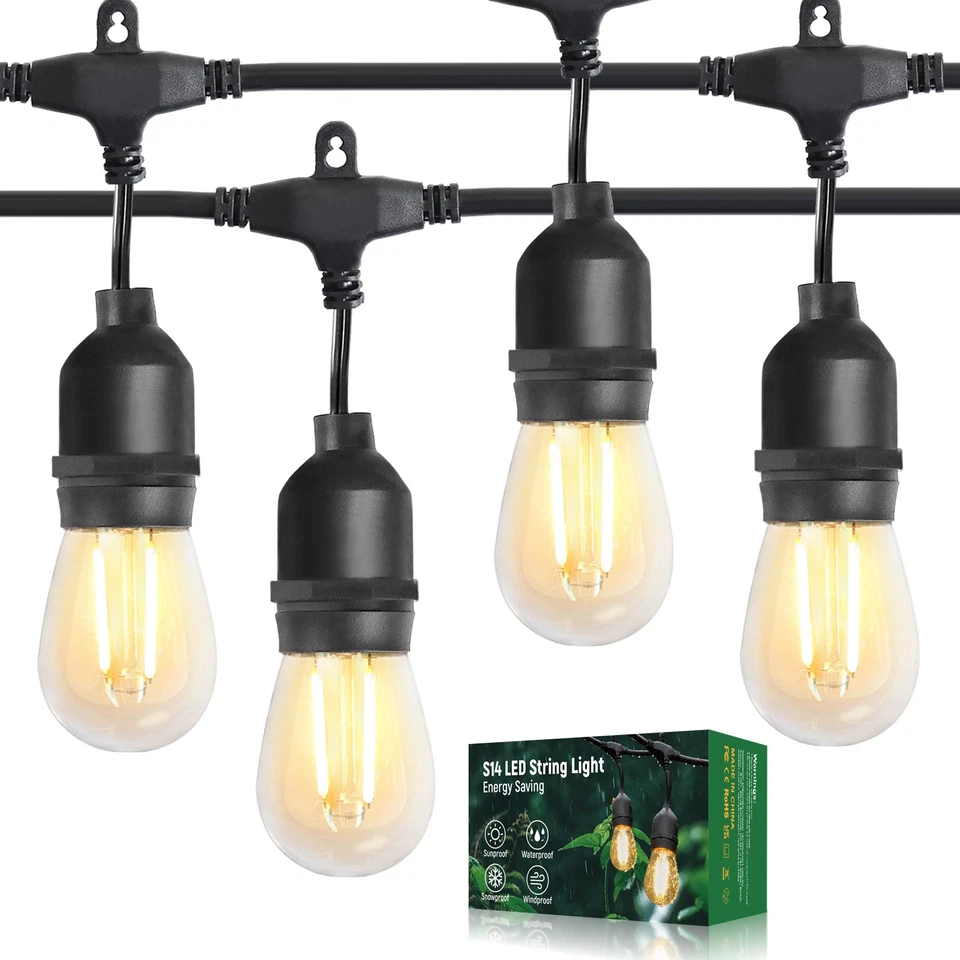 49-294 FT Festoon Outdoor String Light Mains Powered S14 LED Bulbs Garden Lights - Image 3 of 4