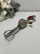Vintage A&J High Speed Beater Egg Beater Hand Mixer Red Handle Made In USA VTG