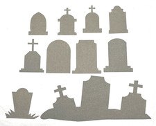 10 Tombstones Silhouette GREY Die Cut Embellishment