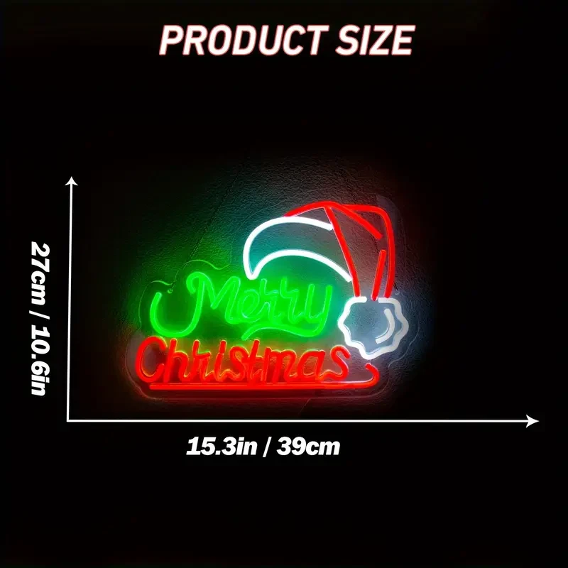 Merry Christmas Neon Sign LED Christmas Hat Neon Light USB Christmas Decor - image 2 of 4
