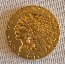 1914 $5 Gold Half Eagle Indian Head Coin .900