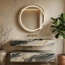 Round LED Bathroom Mirror Cabinet w/ Shaver Socket Demister Shelves Touch Sensor
