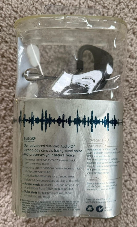 Plantronics Voyager PRO+ Black Ear-Hook Headsets Bluetooth Headset Wireless NEW - Image 2 of 2