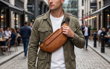 Genuine Leather Fanny Pack Brown Waist Bag Adjustable Belt Travel Unisex Hip Bag
