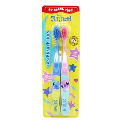 Kinder Disney Stitch Zahnbürste 2er Pack - Jungen Mädchen weiche Borsten Mundpflege