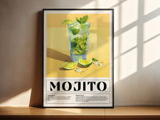 Mojito Cocktail Poster  Fresh Mint Drink Recipe Bar Wall Art