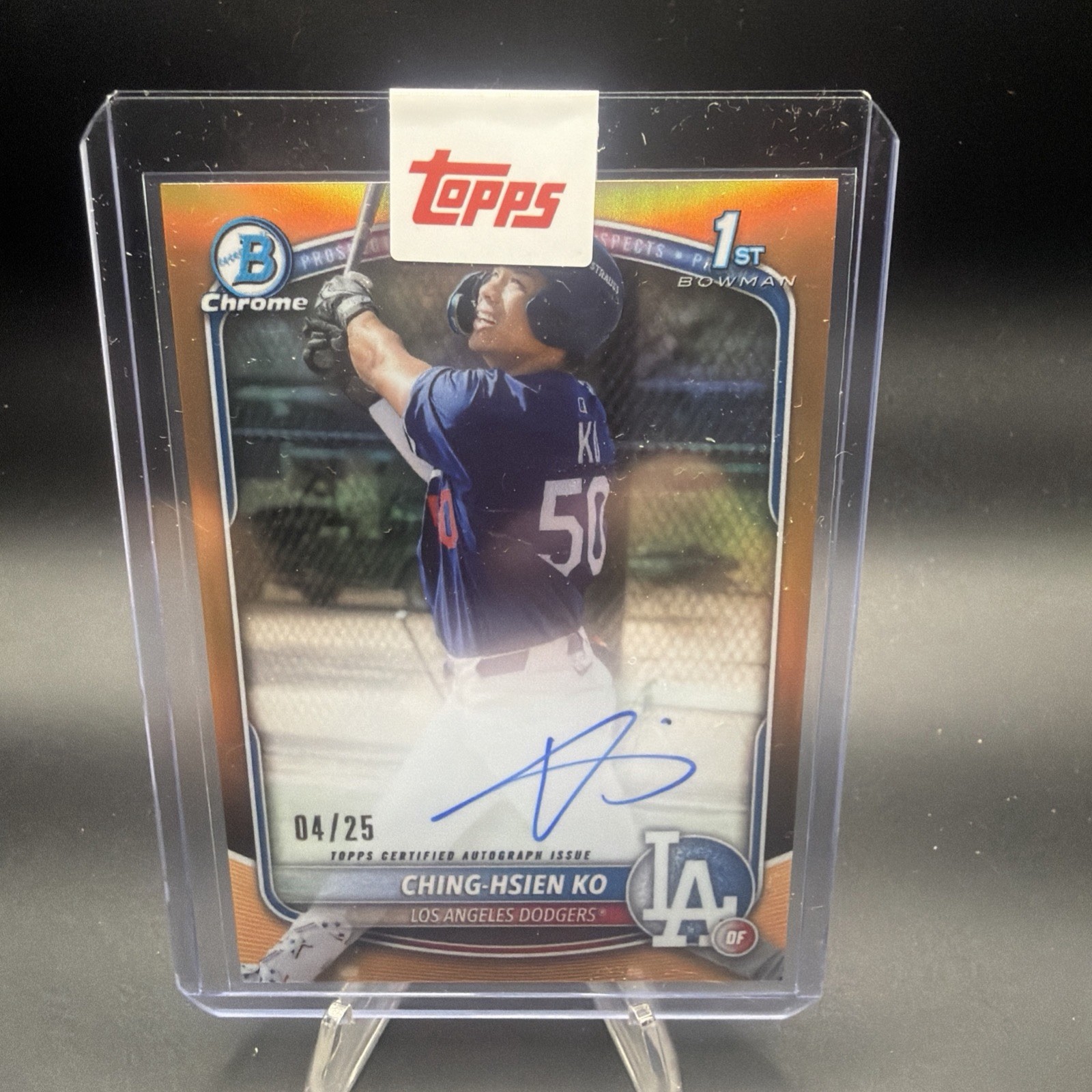 Ching-Hsien Ko 2025 Bowman Chrome 1st True Orange Auto 4/25 Dodgers Prospect 