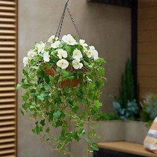 Garden Reflections Pre-Lit Faux Pansy Hanging Basket