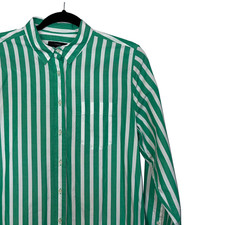 J. Crew Green & White Striped Long Sleeve Shirt Dress - Size S