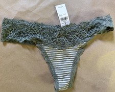 Aerie Women's Candy Lace Cotton Thong Striped Soft Stretchy Green Medium