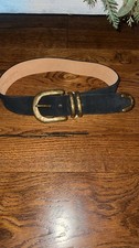 Vintage Streets Ahead Black Leather and Brass Women's Belt Size Small Made USA