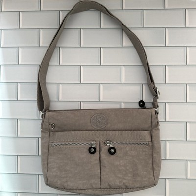 Kipling Gray Crossbody Bag Zipper Adjustable Strap Pockets Silver Hardware