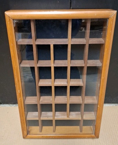 Vintage Trinket Case Glass Curio Display Cabinet Shadow Box 18" Tall, Velvet Lin
