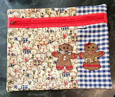 GINGERBREAD MAN Project Bag QUILTED cross stitch craft needlework Handmade 14x17