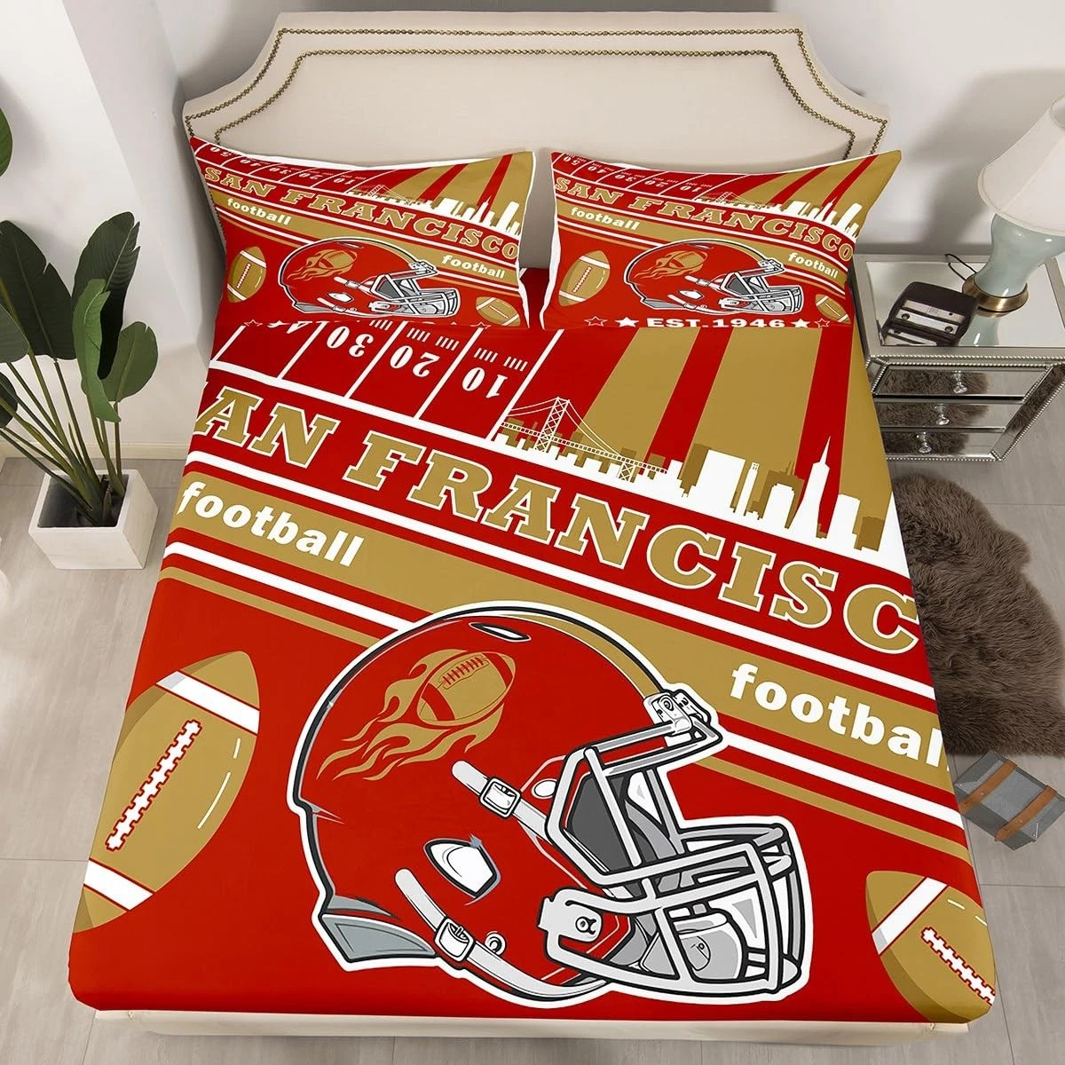 Football Bed Sheets Set Boys Bedding Set