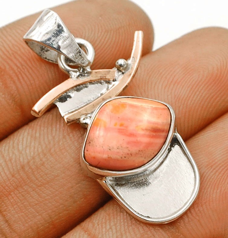 Natural Two Tone Rhodochrosite -Argentina 925 Solid Sterling Silver Pendant