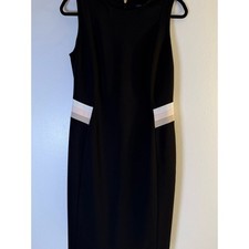 Tommy Hilfiger Black Sleeveless Midi Sheath Dress with Neutral Waist Stripes