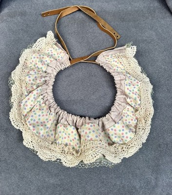 Vintage linen polka dot ruffle clown collar W/ Crochet Lace