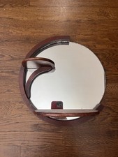 Vintage Mid Century Modern Sculptural Wood Wall Mirror With Shelf 12