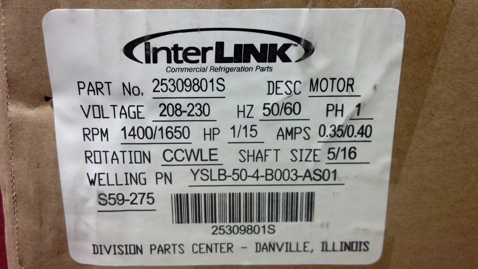 Fan Motor, Evaporator, Bohn, Larkin, Heatcraft, Peerless, 2082301, 1