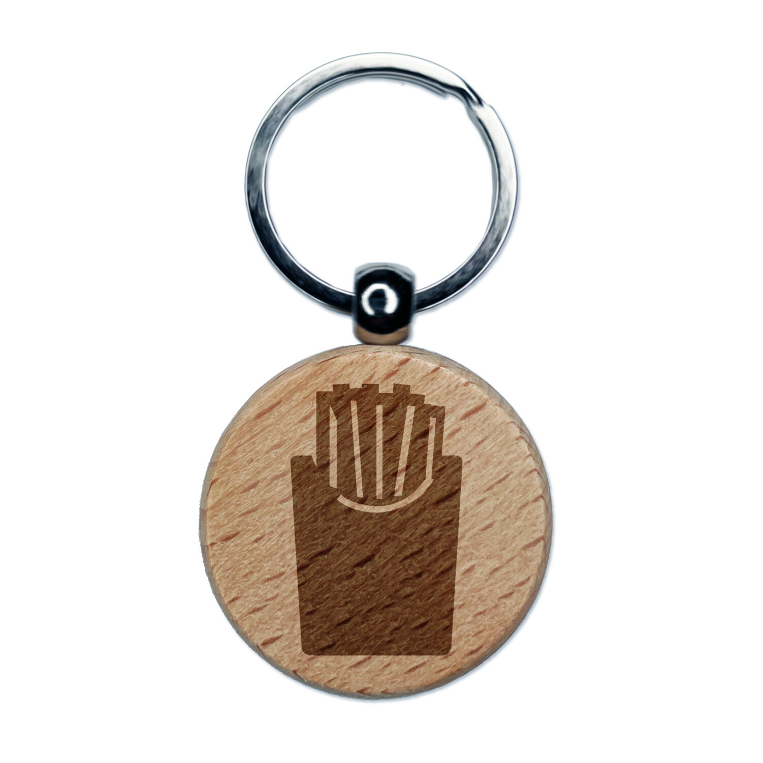 French Fries Engraved Wood Round Keychain Tag Charm