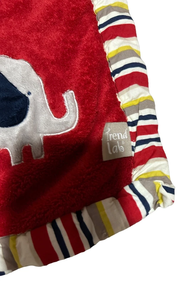 Trend Lab Baby Kids Infant Security Blanket Red Plush Grey Elephant Striped - Image 3 of 4