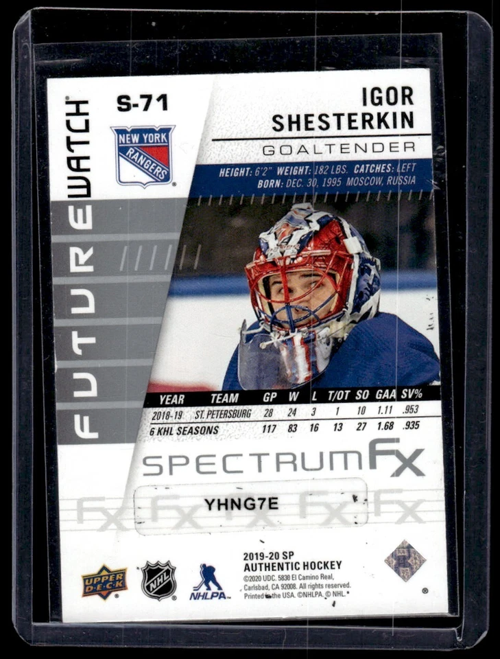 2019-20 Upper Deck SP Authentic Spectrum FX Level 2 Igor Shesterkin Rookie #S-71 - Image 2 of 2