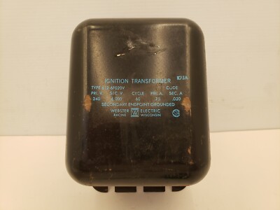 WEBSTER ELECTRIC TYPE 612-6F020V IGNITION TRANSFORMER, PRI. V. 240 SEC. V. 6,000