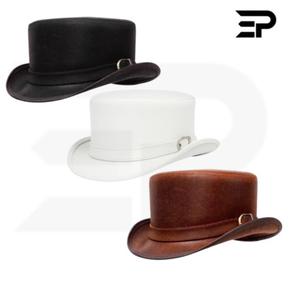 Leather Steampunk Top Hat with Buckle Victorian Gothic Cosplay Festival Hat