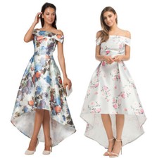 New Chi Chi London DIGITAL FLORAL PRINT BARDOT DIP HEM MAXI Midi Prom DRESS 6 8