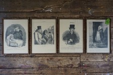 4 antike Honore Daumier Karikaturen - Paris Grippe Corona Vintage SOTHEBEY`S