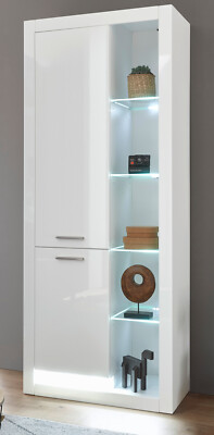 Vitrinenschrank weiß Hochglanz Vitrine Wohnzimmer Esszimmer Schrank Ladis 80x195