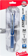 Pentel EnerGel Alloy Gel Pen - 0.7mm - Navy/Silver Barrel, Black Ink