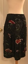 ANTHROPOLOGIE BY MAEVE GARDEN GILTZ SEQUIN FLORAL SKIRT SIZE 4 BLACK