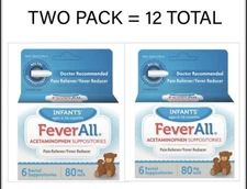 🔥2-PACK FeverAll Infants' Acetaminophen Rectal Suppositories 80mg 12ct 02/2026