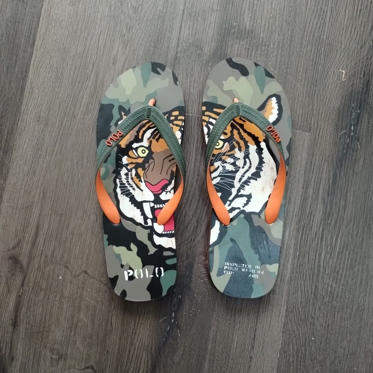 Sz 9 Polo Ralph Lauren Whitlebury II Tiger Camo Print Flip Flop Sandals 9/10 Tiger Camo Leather Slide | Ralph Lauren main image 3
